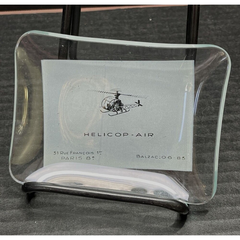Vtg Helicop-Air Paris France 4.5 X 3.25" Rectangle Glass Souvenir Trinket Dish